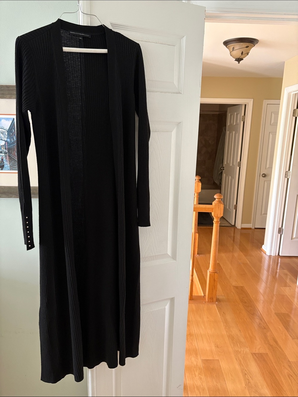 White House Black Market Black Long Ribbed Open Front Dress Cardigan